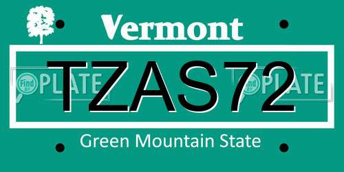 TZAS72 Vermont License Plate