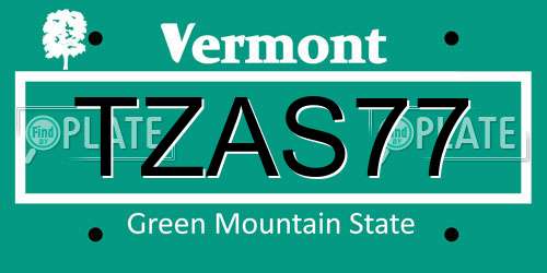 TZAS77 Vermont License Plate