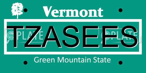 TZASEES Vermont License Plate