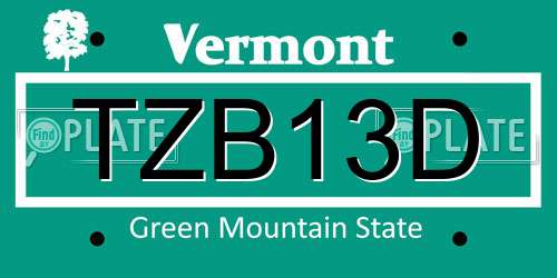 TZB13D Vermont License Plate