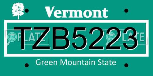 TZB5223 Vermont License Plate