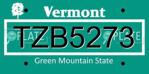 TZB5273 Vermont License Plate