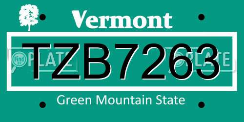 TZB7263 Vermont License Plate