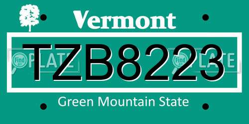 TZB8223 Vermont License Plate