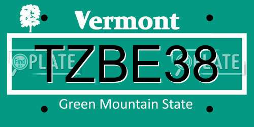 TZBE38 Vermont License Plate