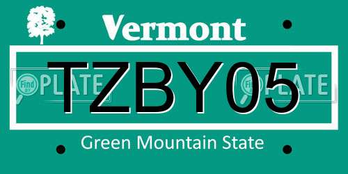 TZBY05 Vermont License Plate