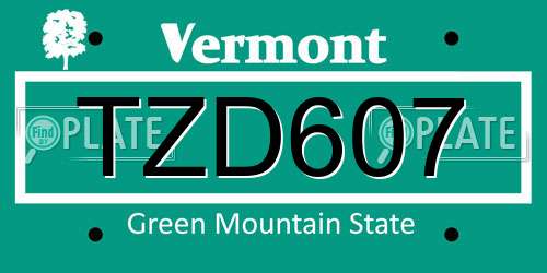TZD607 Vermont License Plate