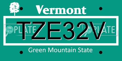 TZE32V Vermont License Plate