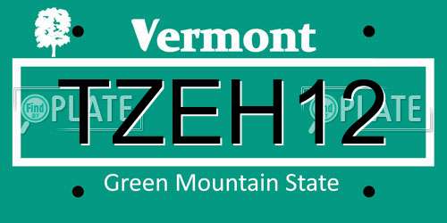 TZEH12 Vermont License Plate