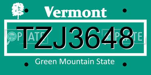 TZJ3648 Vermont License Plate