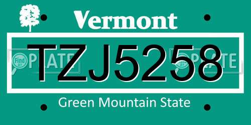 TZJ5258 Vermont License Plate