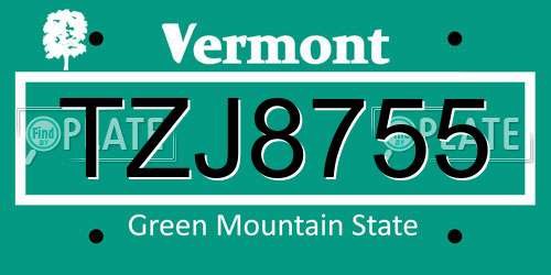 TZJ8755 Vermont License Plate