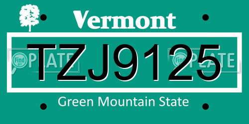 TZJ9125 Vermont License Plate