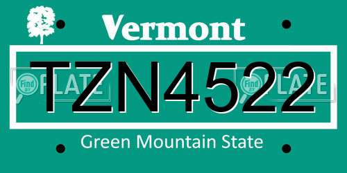 TZN4522 Vermont License Plate