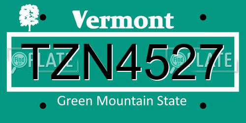 TZN4527 Vermont License Plate