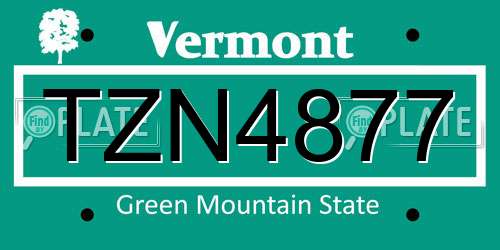 TZN4877 Vermont License Plate