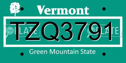 TZQ3791 Vermont License Plate