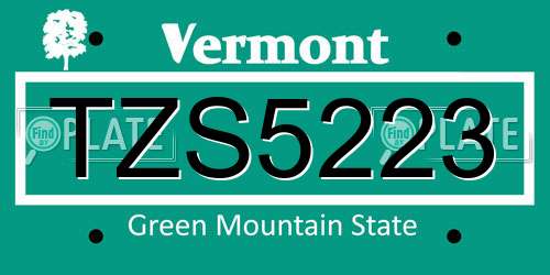 TZS5223 Vermont License Plate