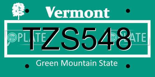 TZS548 Vermont License Plate