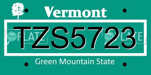 TZS5723 Vermont License Plate