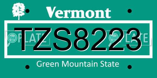 TZS8223 Vermont License Plate