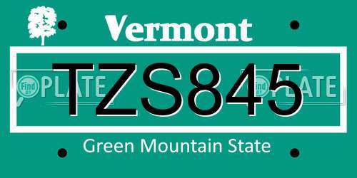 TZS845 Vermont License Plate