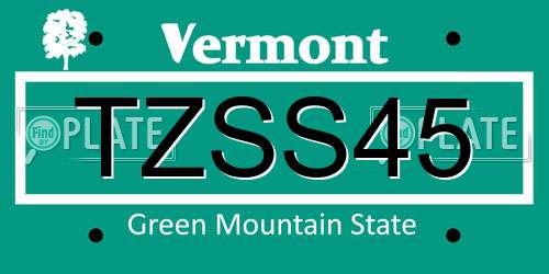 TZSS45 Vermont License Plate