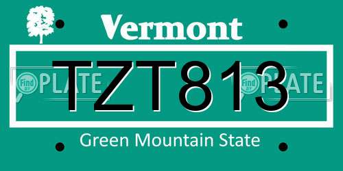 TZT813 Vermont License Plate