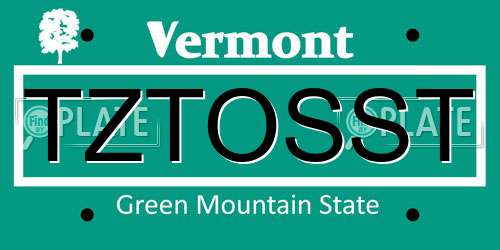 TZTOSST Vermont License Plate