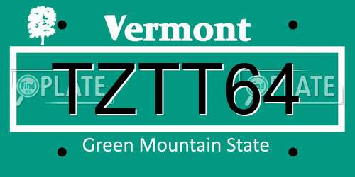 TZTT64 Vermont License Plate