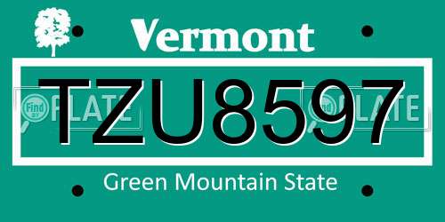 TZU8597 Vermont License Plate