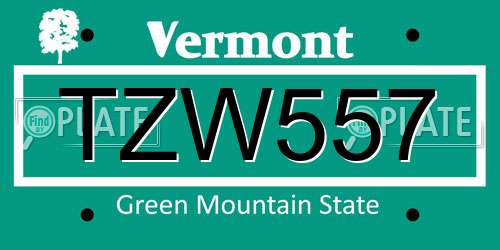 TZW557 Vermont License Plate