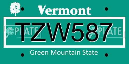 TZW587 Vermont License Plate
