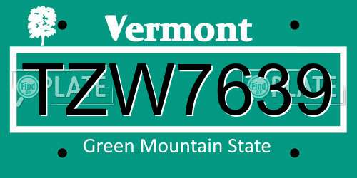TZW7639 Vermont License Plate