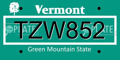 TZW852 Vermont License Plate