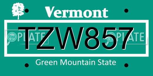 TZW857 Vermont License Plate