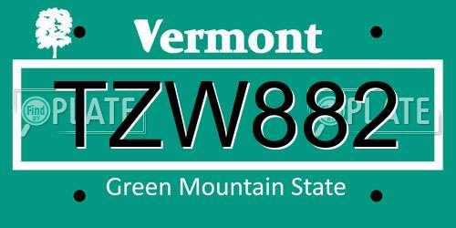 TZW882 Vermont License Plate
