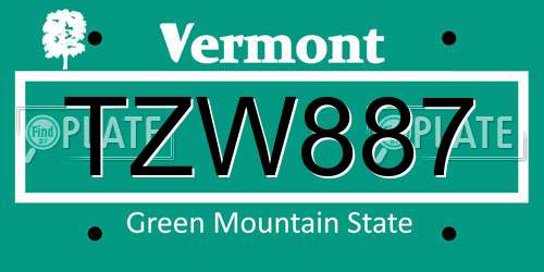 TZW887 Vermont License Plate