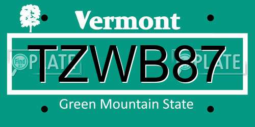 TZWB87 Vermont License Plate
