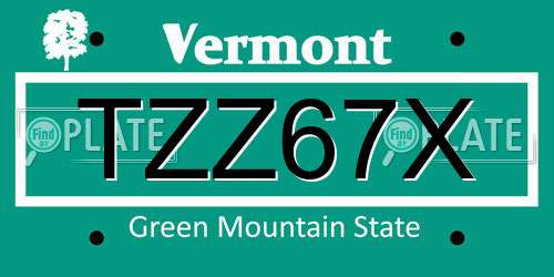 TZZ67X Vermont License Plate