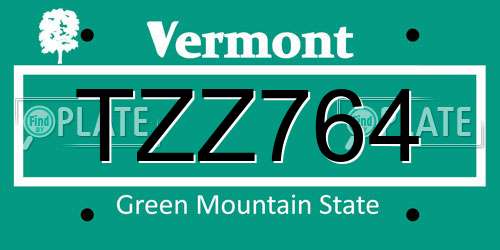 TZZ764 Vermont License Plate