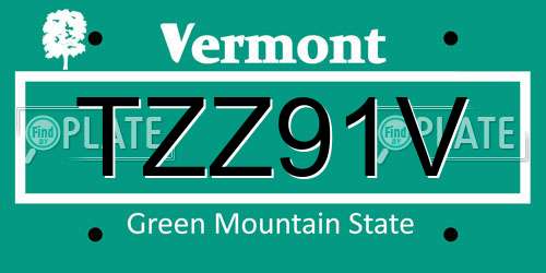 TZZ91V Vermont License Plate