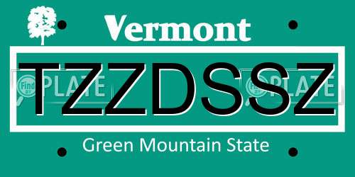 TZZDSSZ Vermont License Plate