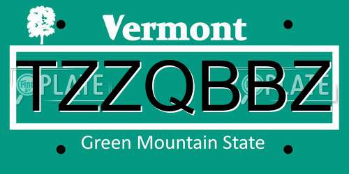TZZQBBZ Vermont License Plate