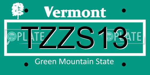 TZZS13 Vermont License Plate