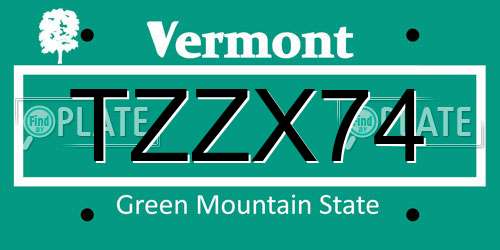 TZZX74 Vermont License Plate
