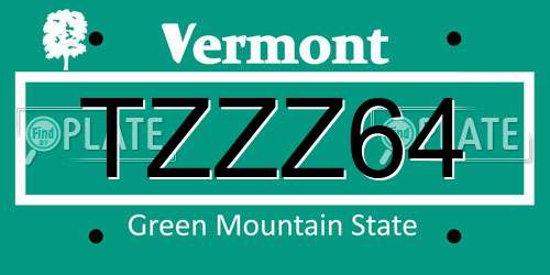 TZZZ64 Vermont License Plate