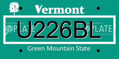 U226BL Vermont License Plate