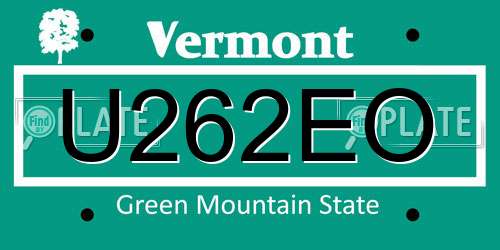 U262EO Vermont License Plate