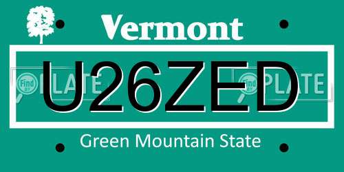 U26ZED Vermont License Plate